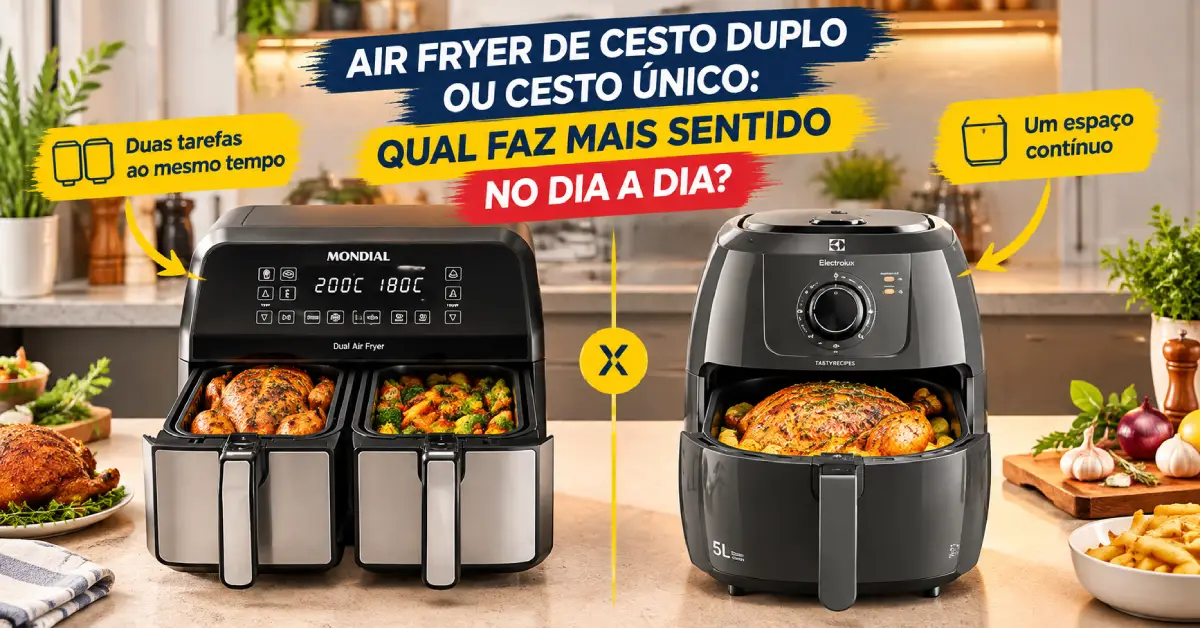 air fryer de cesto duplo ou cesto único