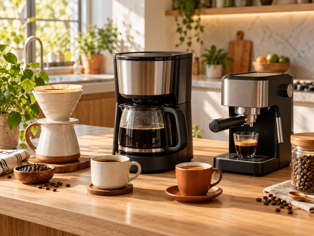 Cafeteiras para diferentes perfis de rotina em cozinha iluminada
