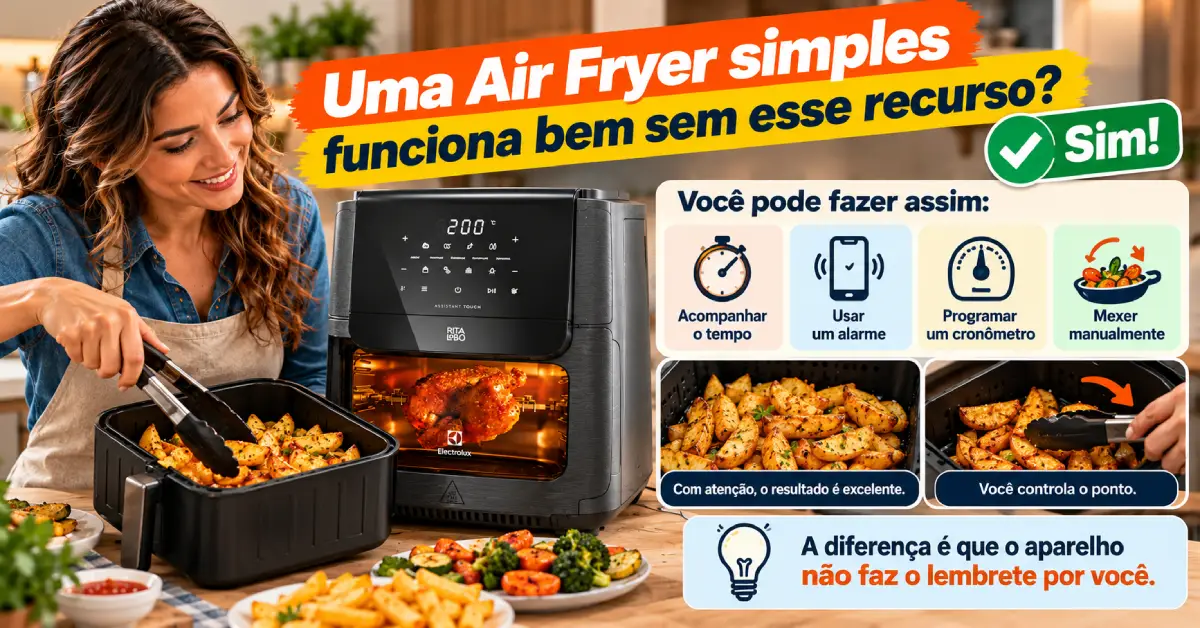 Air Fryer com Lembrete para Virar Alimentos