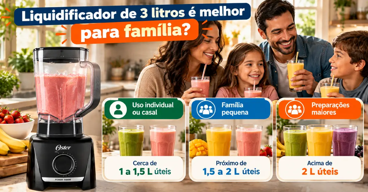 Liquidificador 3 Litros Tem 3L Úteis